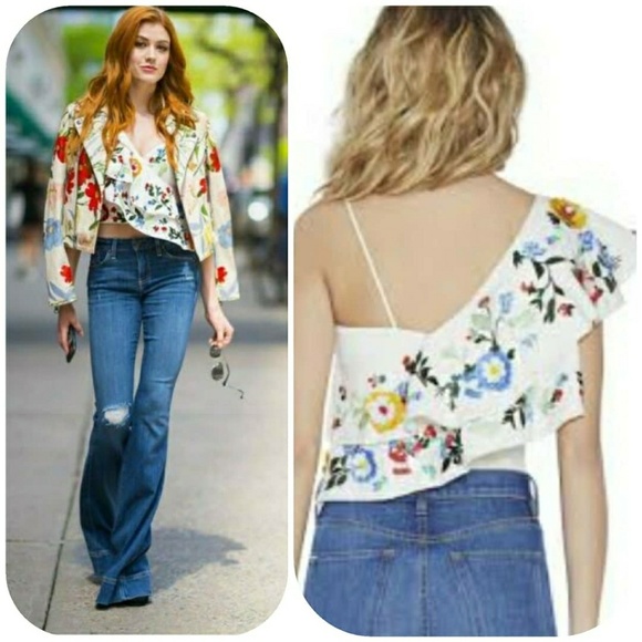 Alice + Olivia Tops - Saba Embellished One -ShoulderRibbed Top